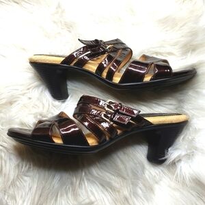 Softspots Leather Slide High Heel Strappy Sandals Shoes Size 8